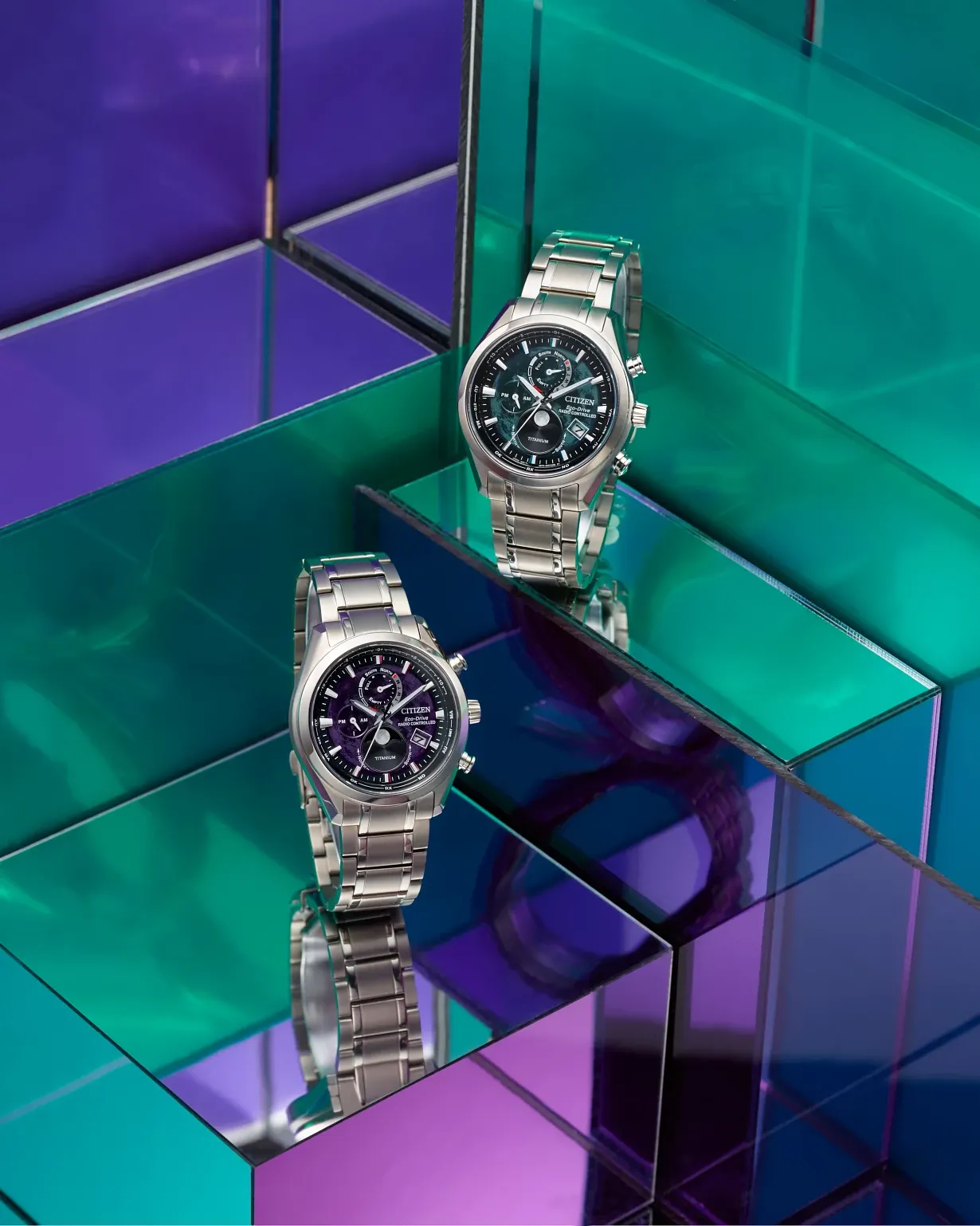 イッチ Tsuki-Yomi A-T Purple Dial Super Titanium Bracelet BY1010-81Z